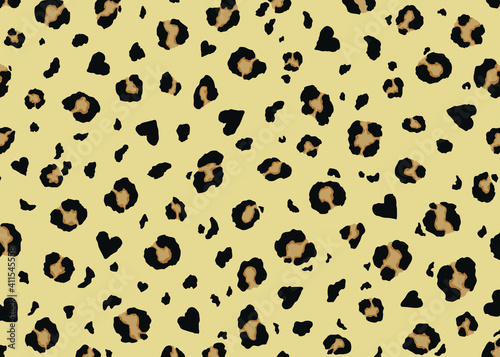 Leopard skin pattern design with abstract heart shapes. Vector illustration background. Wildlife fur skin design illustration.