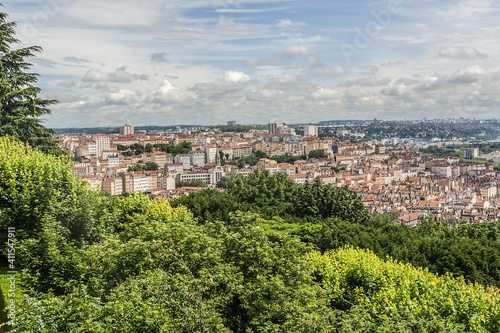 Panoramic aerial view of Lyon city. Rhone-Alpes, France.