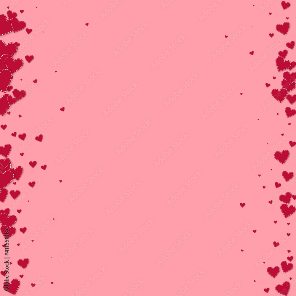 Red heart love confettis. Valentine's day borders