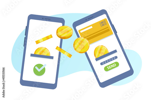 Money send online, business finance pay, online transaction payment. Money transfer, Payment Approved, Mobile Wallet. Vector illustration.