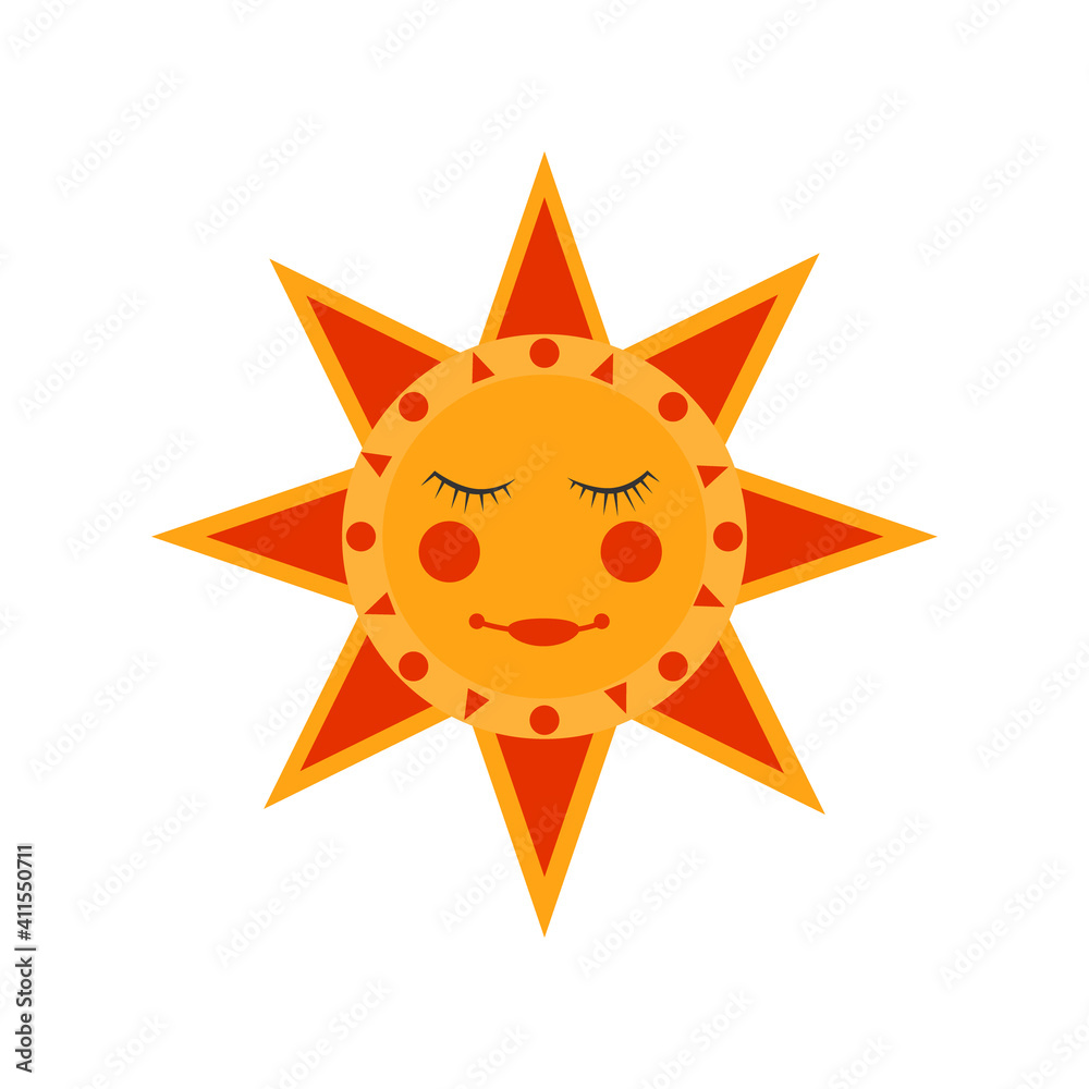Russian traditional sun - symbol of the traditional holiday carnival about Russian Pancake week. Translation Shrovetide or Maslenitsa. Spring festival. Flat isoleted illustration Russian traditional sun - symbol of the traditional holiday carnival about Russian Pancake week. Translation Shrovetide or Maslenitsa. Spring festival. Flat isoleted illustration
