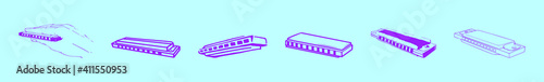 set of harmonica cartoon icon design template with various models. vector illustration isolated on blue background