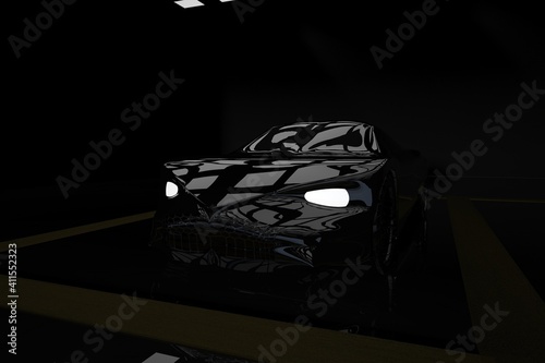 Black car in a dark garage