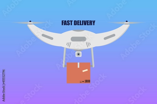 Fast drone delivery boxes, packaging, illustration concept of modern delivery, drone control. Vector EPS10
