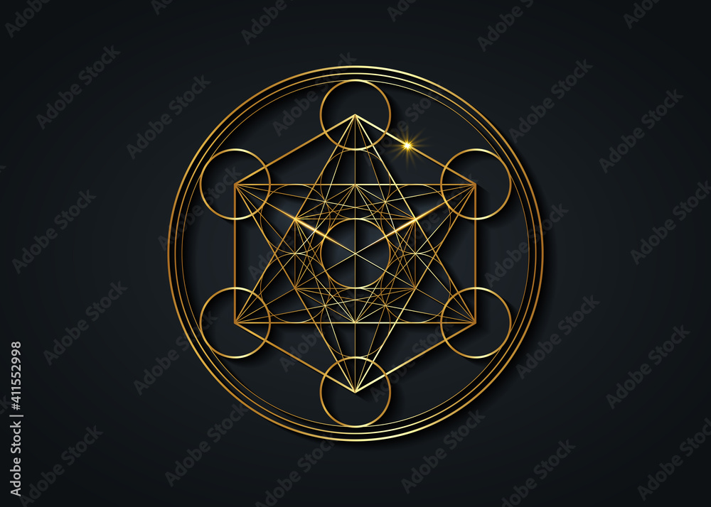 Metatron's Cube, Flower of Life. Gold Sacred geometry. Mystic golden ...