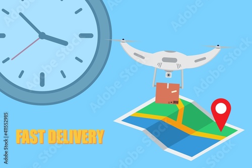 Fast drone delivery boxes, packaging, illustration concept of modern delivery, drone control. Vector EPS10