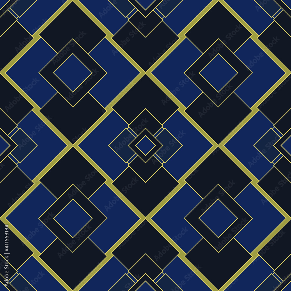 Seamless geometric pattern in art deco style blue and gold vector ...