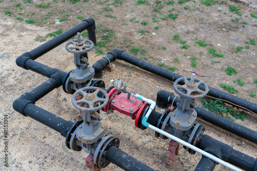 Valve shut-off water system Vacuum Center and Industrial water meter with valve.