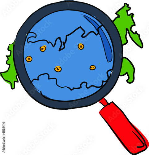a hand drawn icon depicting a magnifying glass pointing at the map of Russia