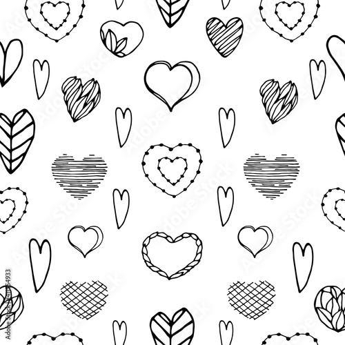 Love doodle heart catoon style. Romantic hand drawn vector seamless pattern.