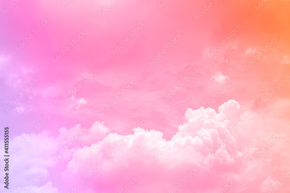 beauty soft orange sweet pink pastel with fluffy clouds on sky. multi color image. abstract fantasy growing sweet light