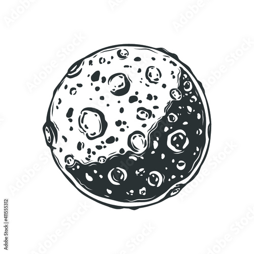 Hand drawn moon isolated on white. Vector illustration.