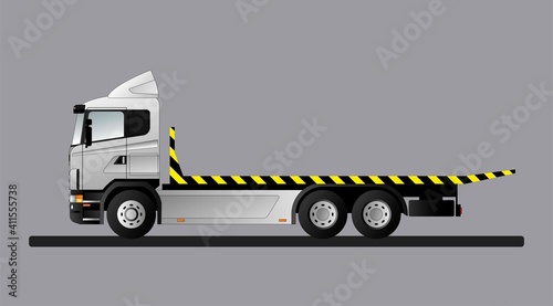 Image of a modern European truck for transporting special equipment. Tow truck. Flat style line art illustration.