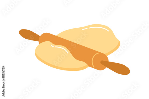 Fresh raw dough and rolling pin vector Illustration