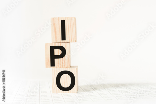 a word IPO on wooden cubes. business concept. business and Finance