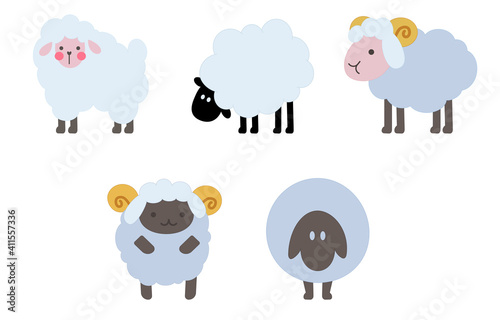 Vector set of cute cartoon sheep. Funny lamb. Vector illustration for kids