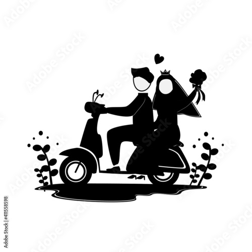 Illustration of wedding muslim, motorcycle