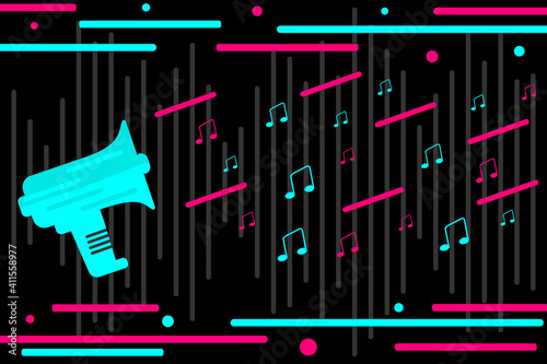 Abstract background. Vector illustration. Background in the style of social media. Speaker and music notes. Funny party design. Vector illustration.