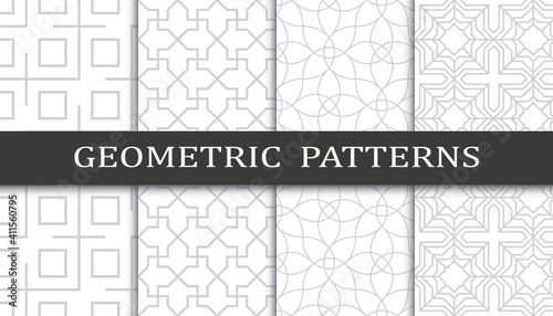 Set of geometric seamless patterns. Abstract geometric graphic design print pattern. Seamless geometric gray lines pattern.
