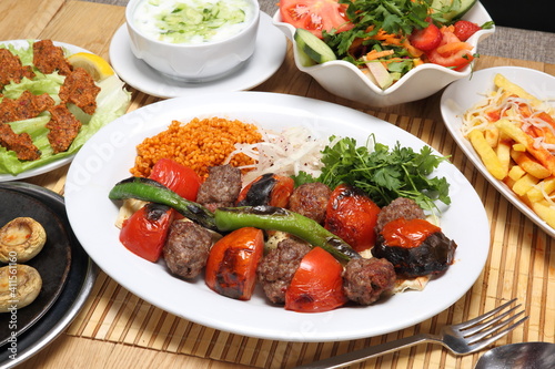 Turkish tomatoes kebab grilled meatballs and tomatoes