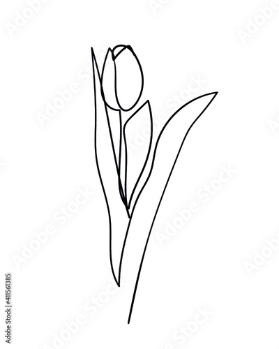 Tulip flower icon. Continuous one line drawing. - Vector illustration