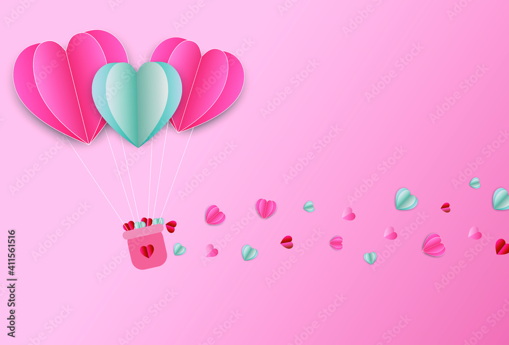 love for Valentine's day. balloons heart on pink background. design for valentine's festival. Vector illustration.paper craft style.
