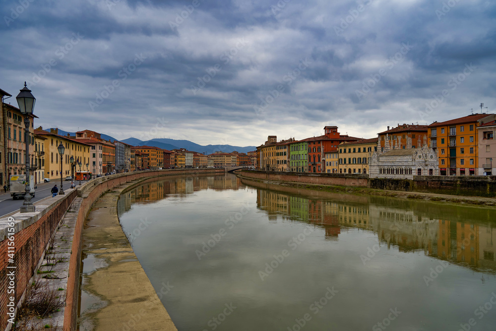 View of the River Arno in the city center of Pisa Tuscany Italy