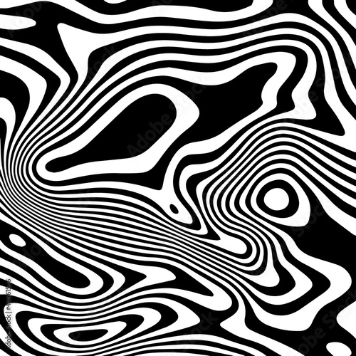 Vector monochrome pattern, curved lines, striped black and white background. Abstract dynamical rippled texture, 3D visual effect