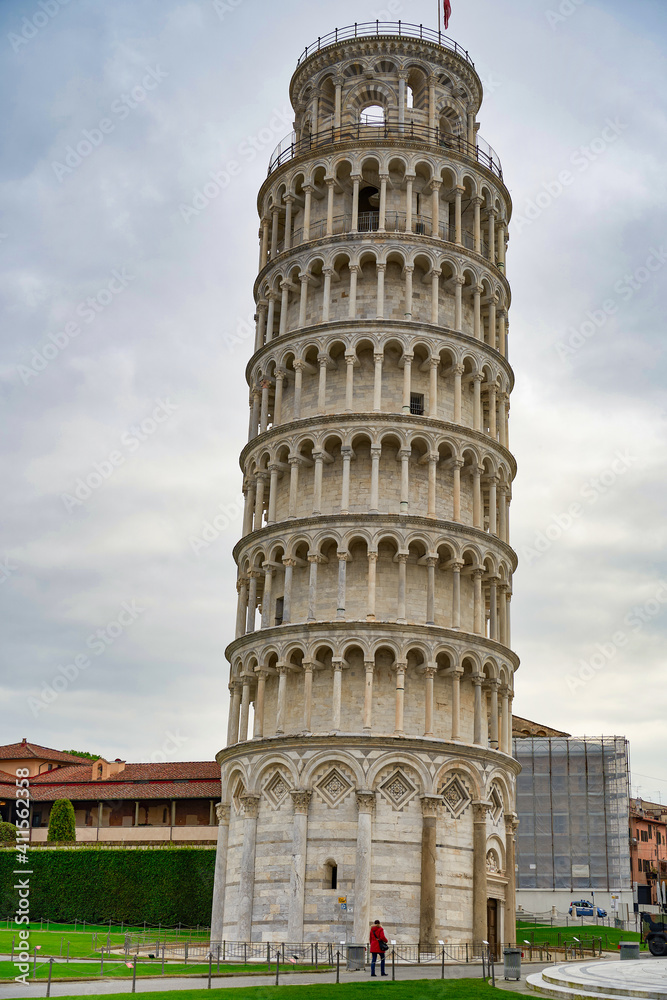 View of the Tower from Piazza dei Miracoli Pisa Tuscany Italy