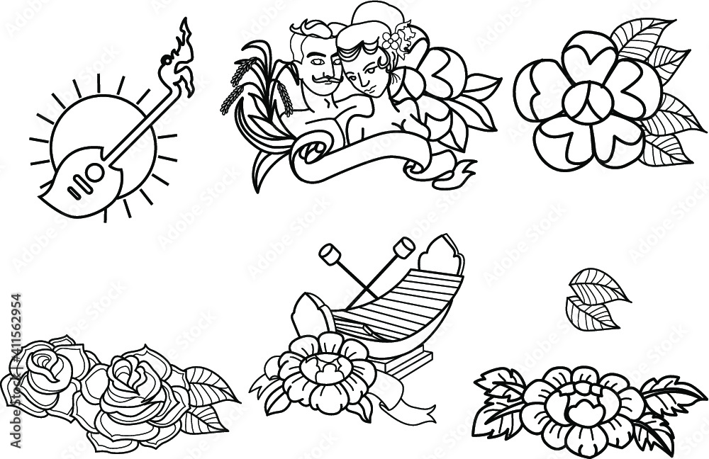 Thai style old school tattoo idea.Hand drawn and vector Thai design for tattoo.