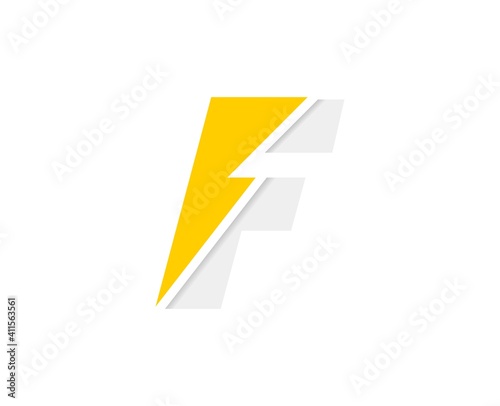 F letter logo, vector font with lightning flash power icon