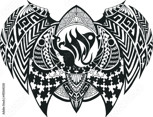 Girl zodiac or Virgo zodiac and tribal tattoo.Ethnic themes can be used as body sleeve tattoo or ethnic backdrop.