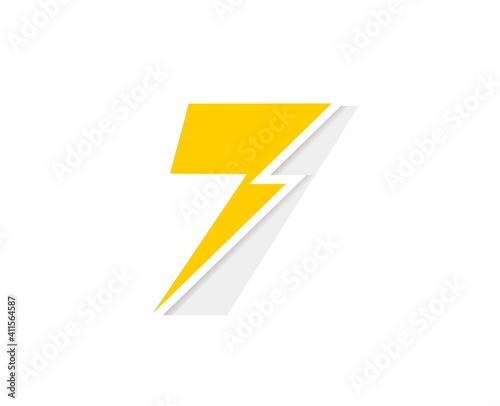 7 number logo, vector font with lightning flash power icon