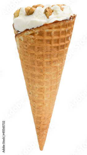 Ice cream in waffle cone isolated