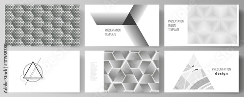 The minimalistic abstract vector illustration layout of the presentation slides design business templates. Abstract geometric triangle design background using different triangular style patterns.