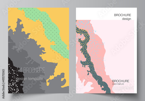 Vector layout of A4 cover mockups design templates for brochure, flyer layout, cover design, book design, brochure cover. Japanese pattern template. Landscape background decoration in Asian style.