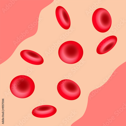 Human erythrocytes red cells in blood flow. Internal structure of the artery. Hematology.
