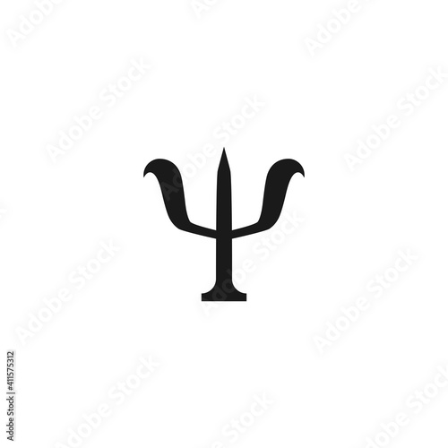 Logo for psychologists. Black letter Psi. Neuropsychology and psychology logo isolated on blue.