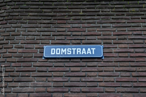 Street Sign Domstraat At Utrecht The Netherlands 27-12-2019