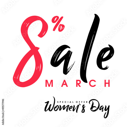 Special offer for March 8 - 8 percent discount. Creative typographic sales advertising template.