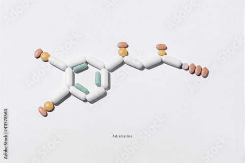 adrenaline, photograph of pills that recreate the chemical formula of adrenaline photo