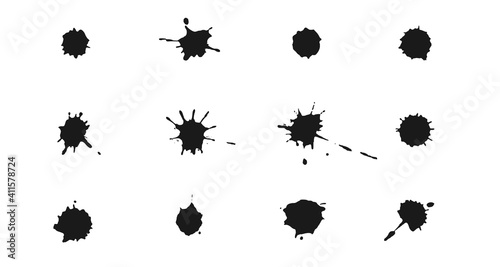 Ink splashes and drops. Set of vector handdrawn blobs  blots and spatters