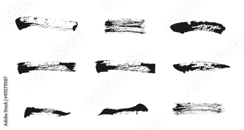 Ink brush strokes collection. Freehand drawing elements. Vector grunge paintbrush set