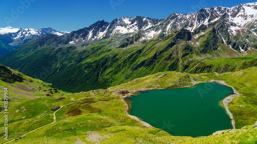 Passo Gavia, mountain pass in Lombardy, Italy, to Val Camonica at summer. Lake photo