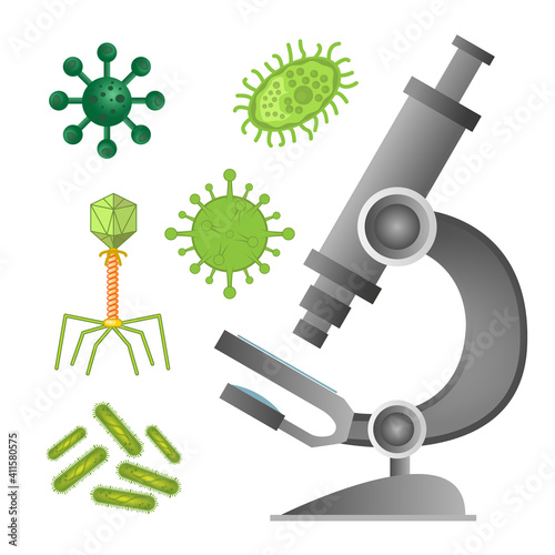Microscope illustration with germs microbies and virus vector concept