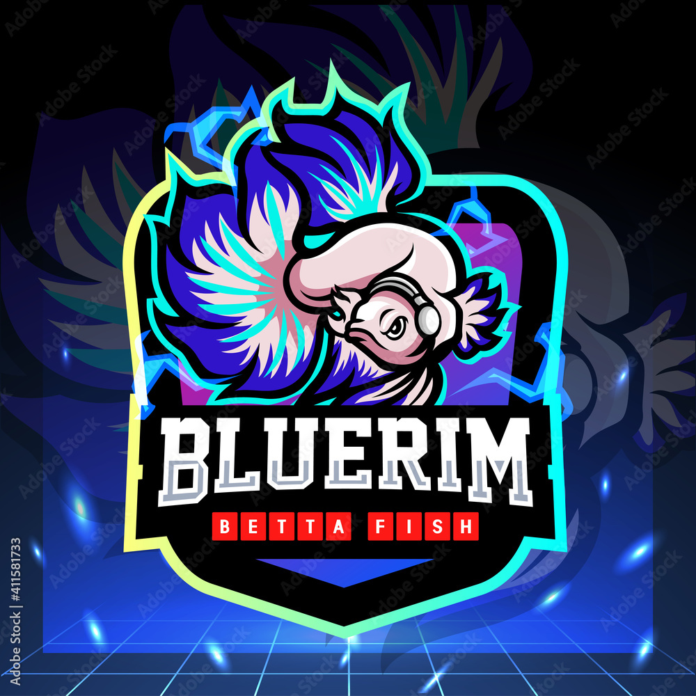 Blue rim betta fish mascot. esport logo design Blue rim betta fish mascot. esport logo design