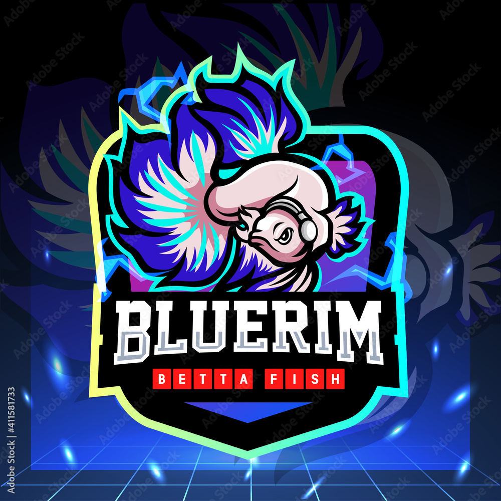 Blue rim betta fish mascot. esport logo design