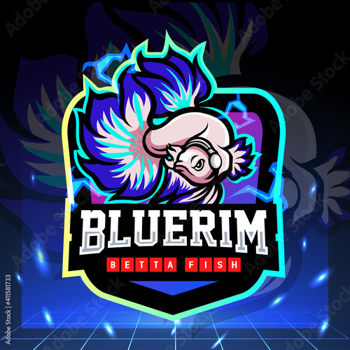 Blue rim betta fish mascot. esport logo design