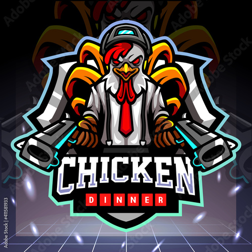 Chicken rooster gunners mascot. esport logo design