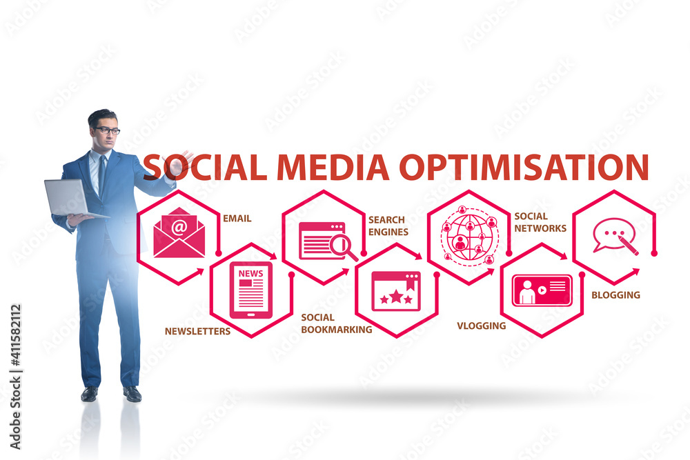 Social media optimisation concept with businessman Social media optimisation concept with businessman